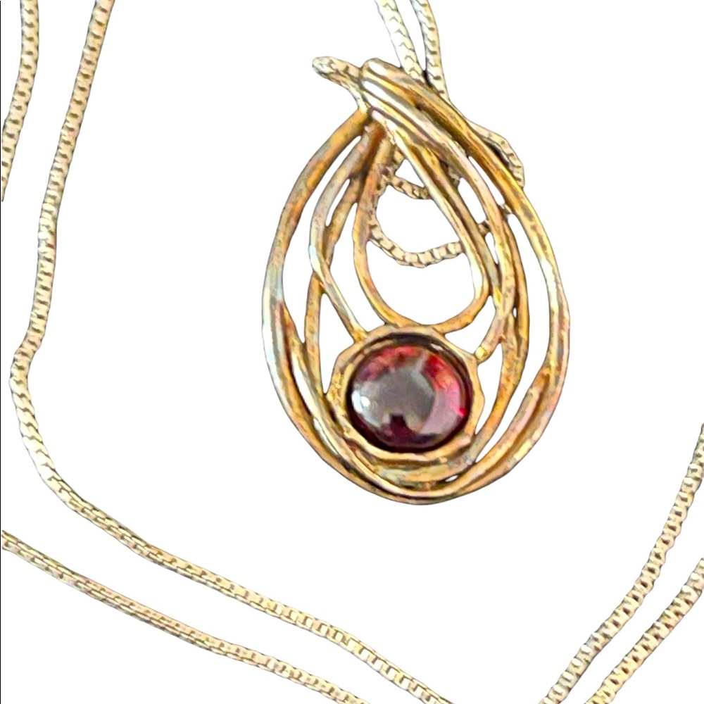 Vintage GF sterling silver garnet pendant necklace chain 925 - Picture 3 of 4